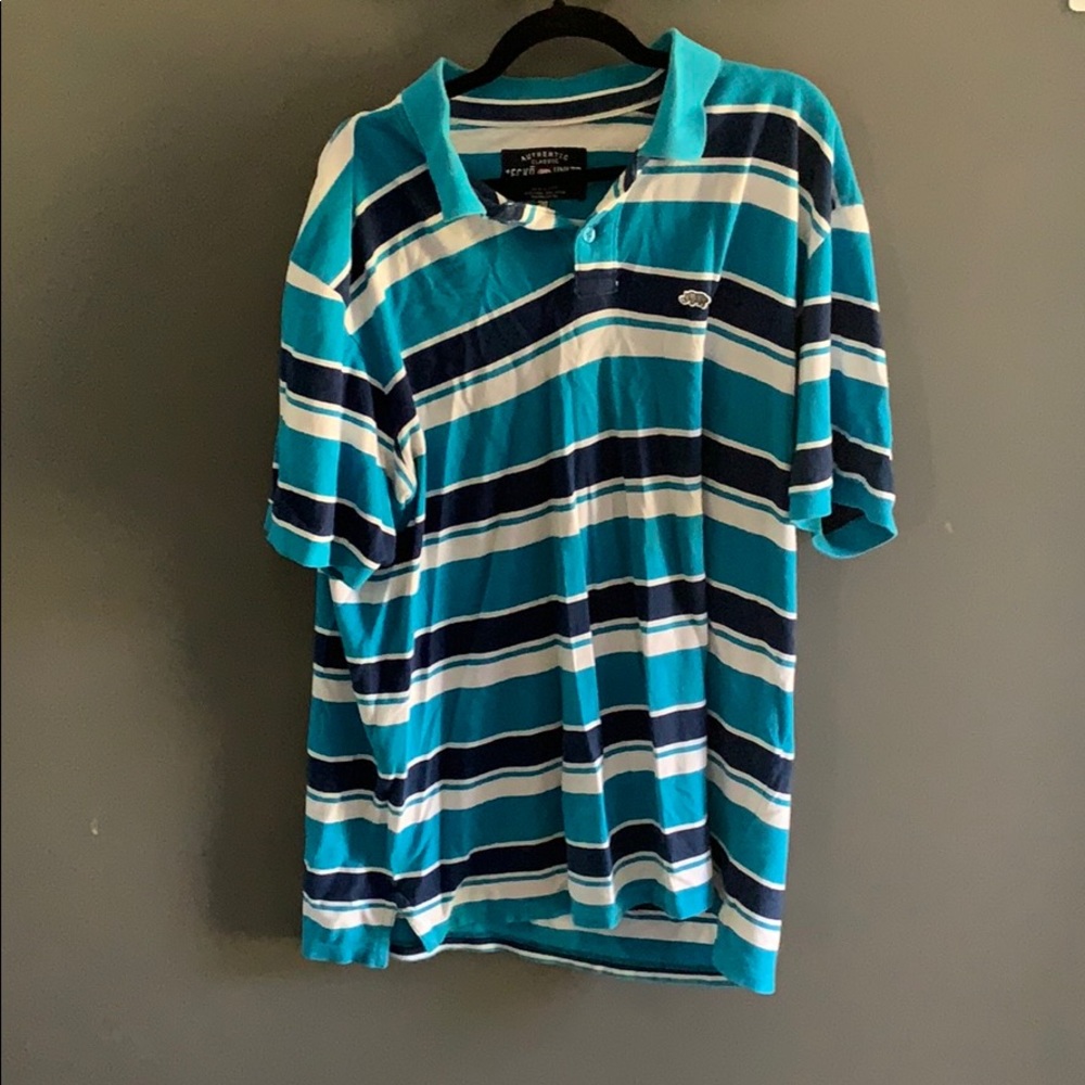 Blue and white striped Ecko unlimited polo